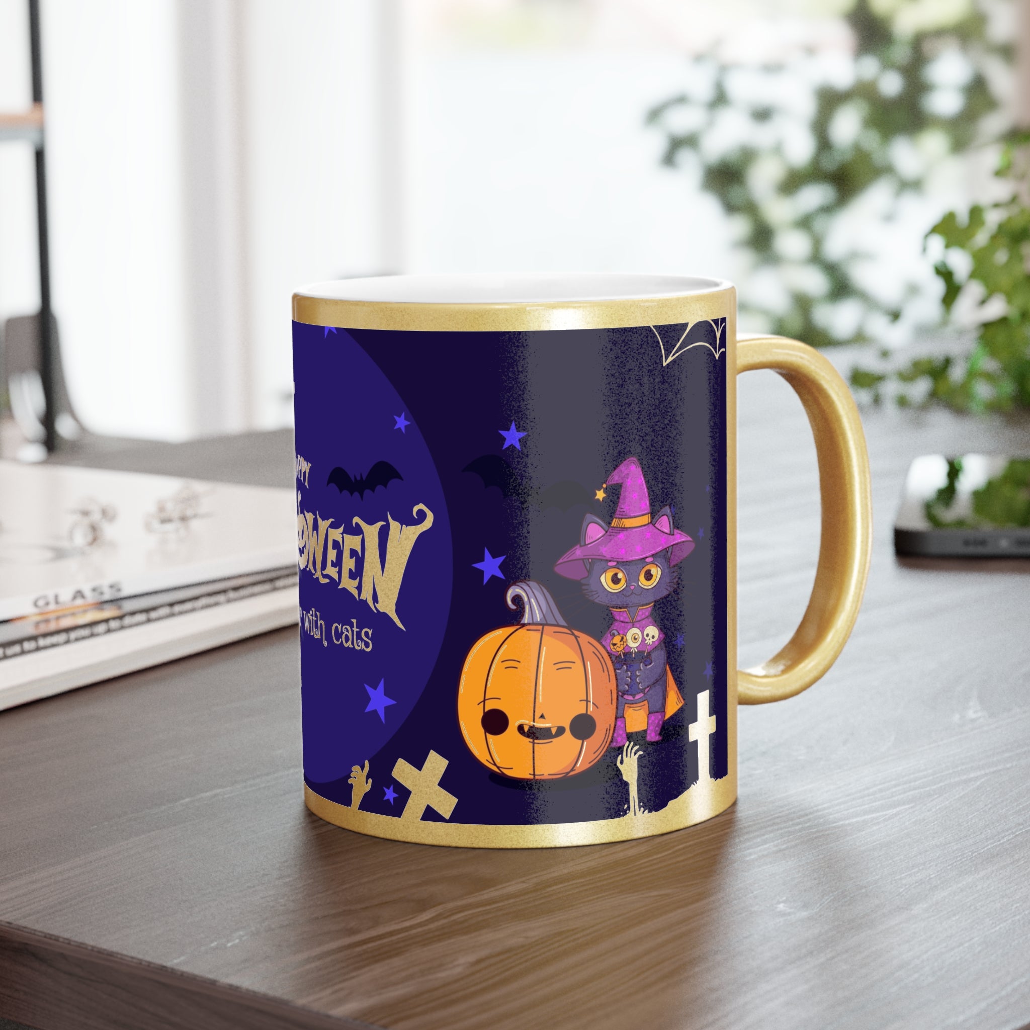 Happy Halloween with Witch's Cats | Metallic Mug