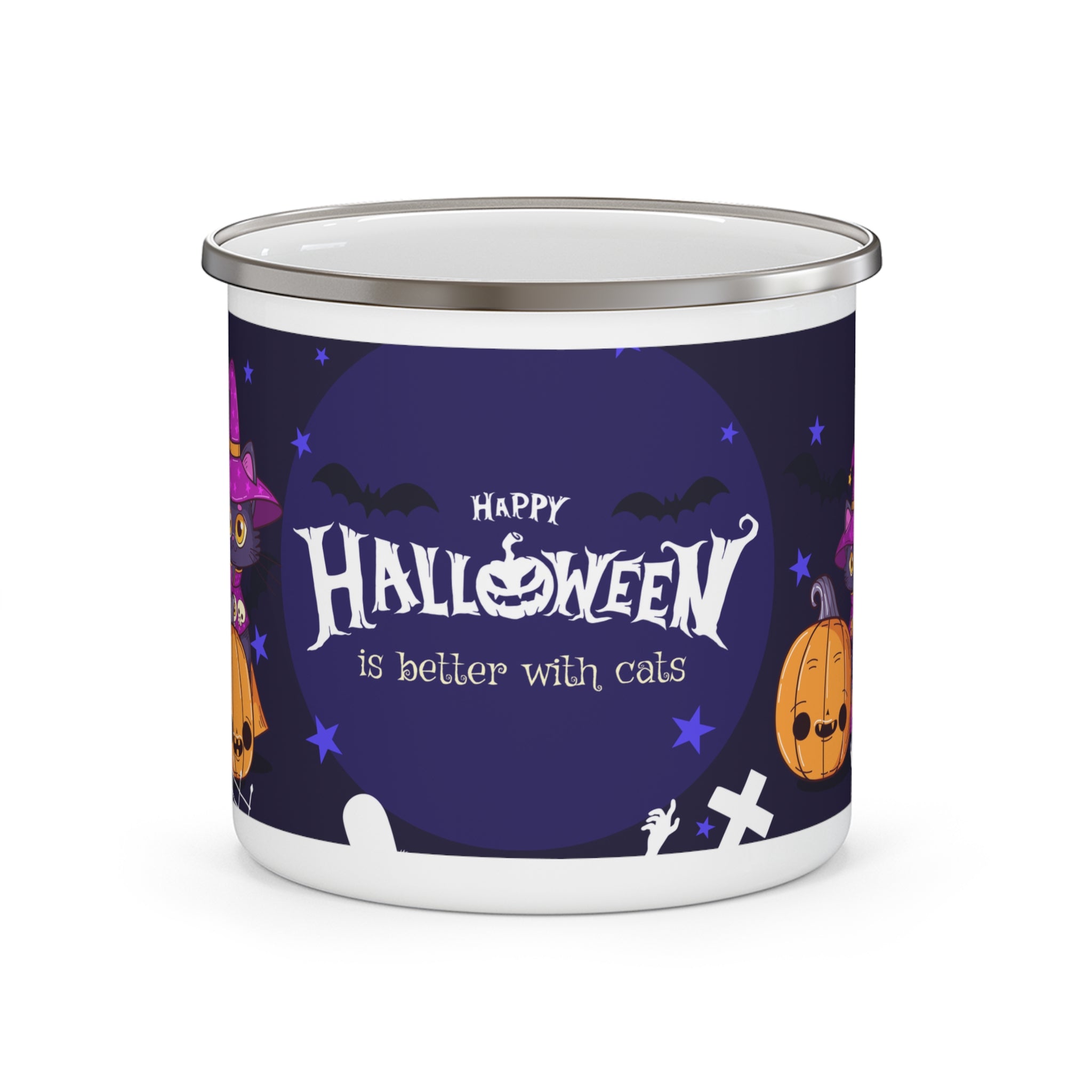 Happy Halloween with Witch's Cats | Enamel Camping Mug