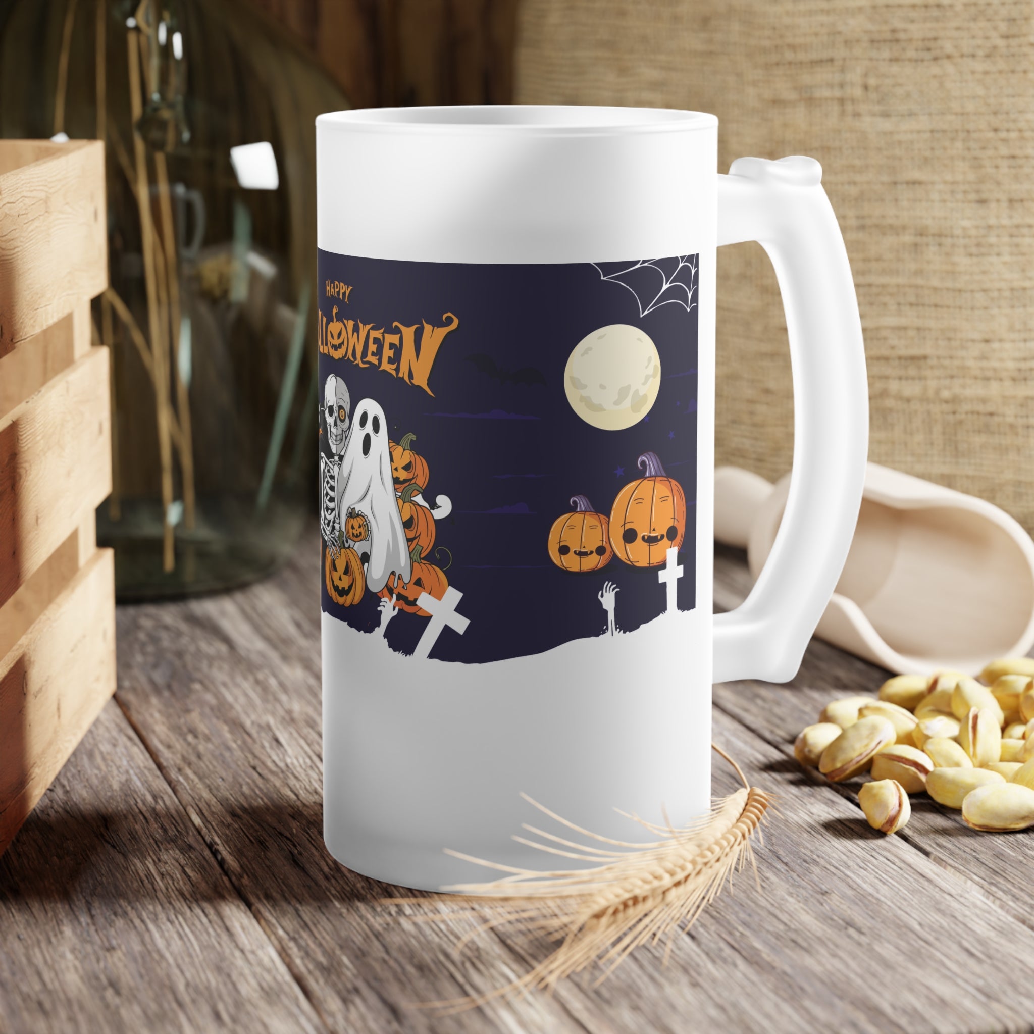 Halloween is Better with Skeleton |  Frosted Glass Beer Mug