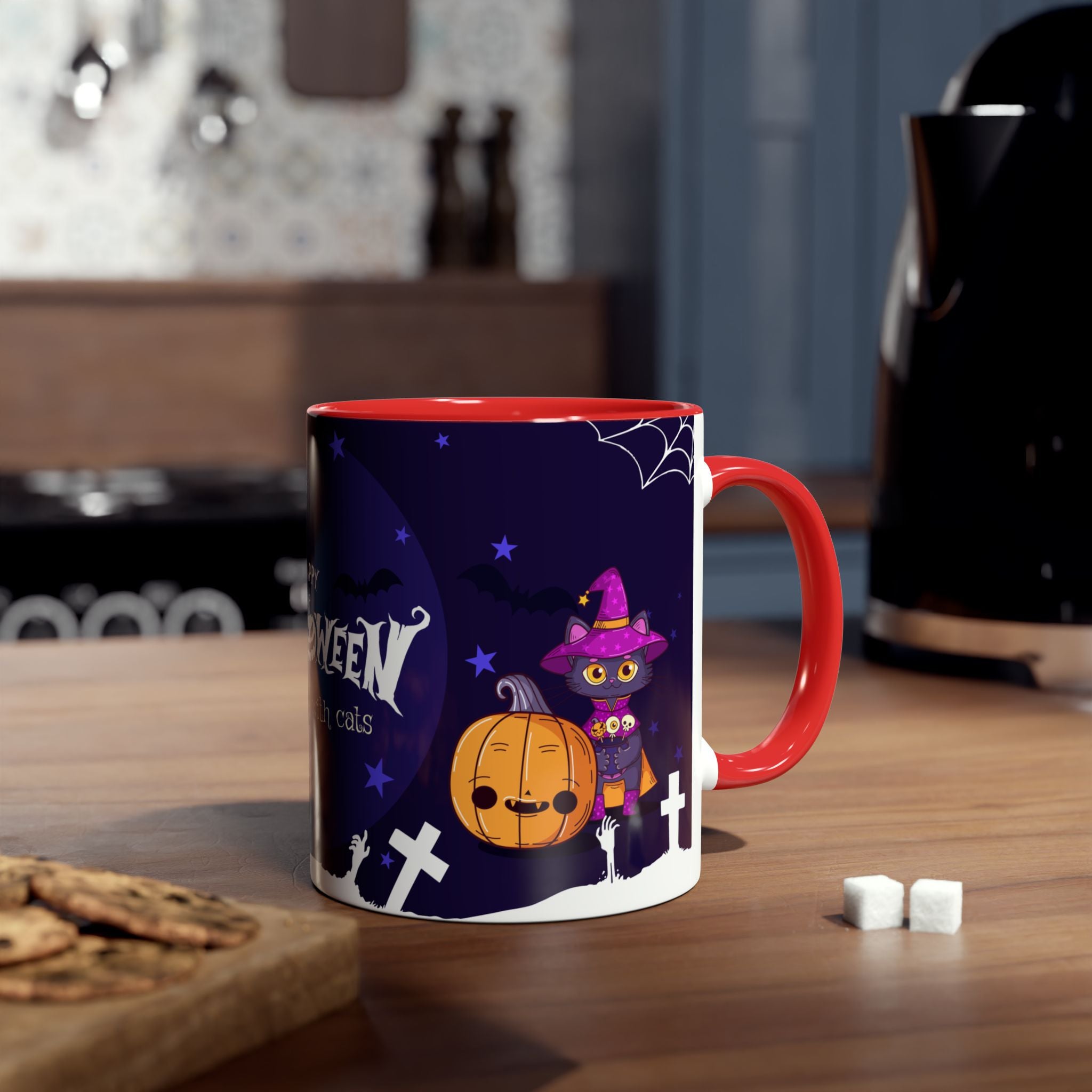 Happy Halloween with Witch's Cats | Two-Tone Coffee Mugs