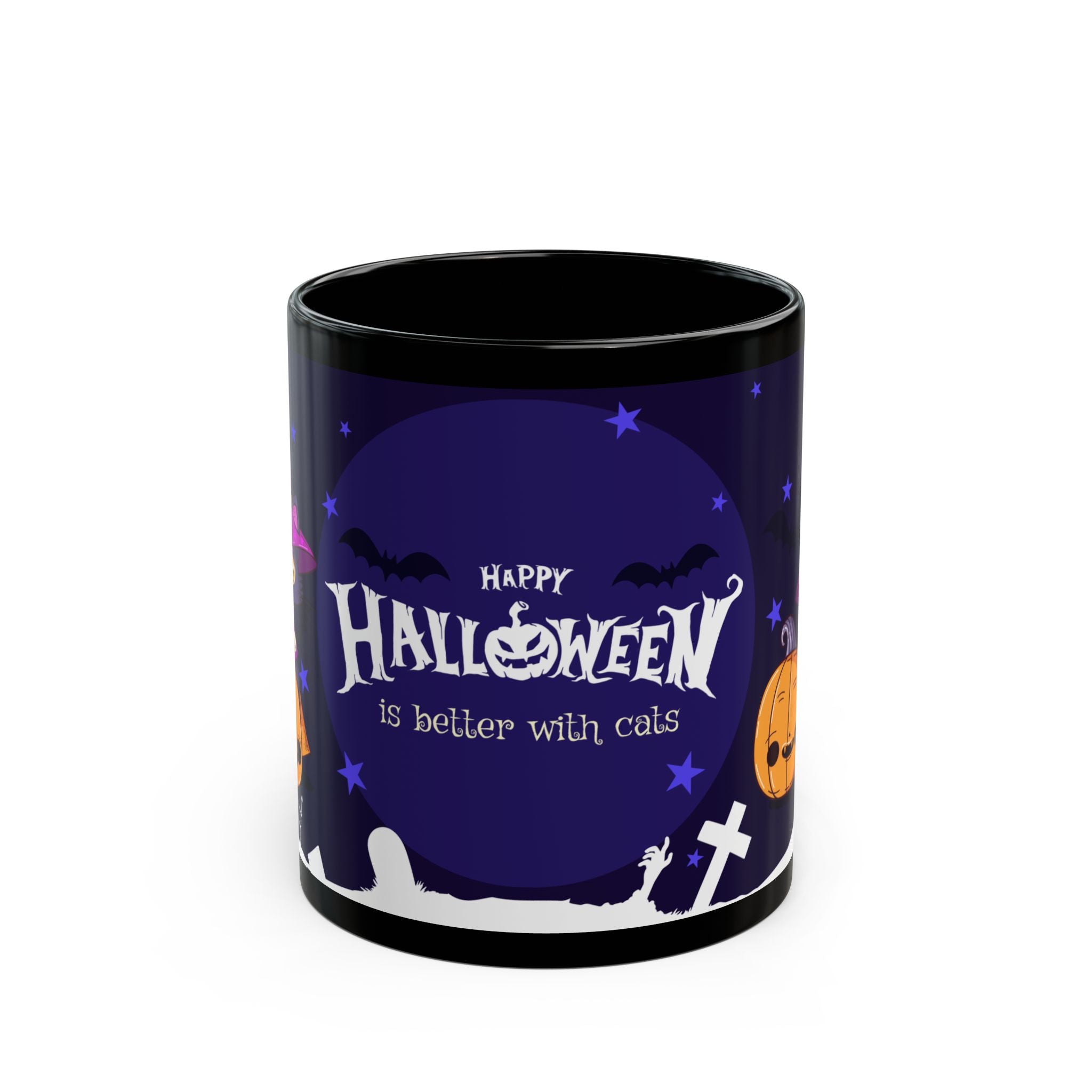 Happy Halloween with Witch's Cats | Black Mug