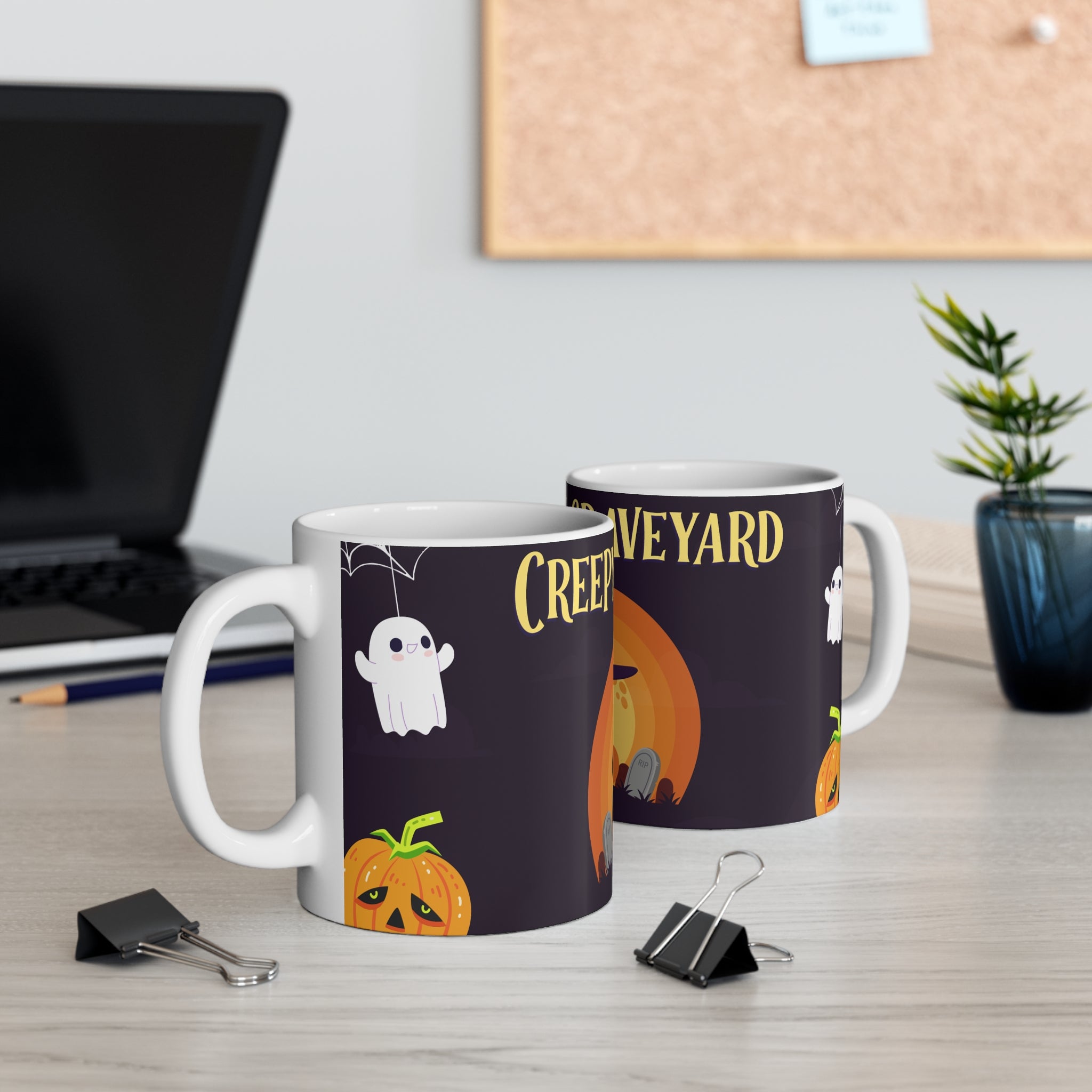 Creepy Graveyard Halloween with Witch Cat  | Mug