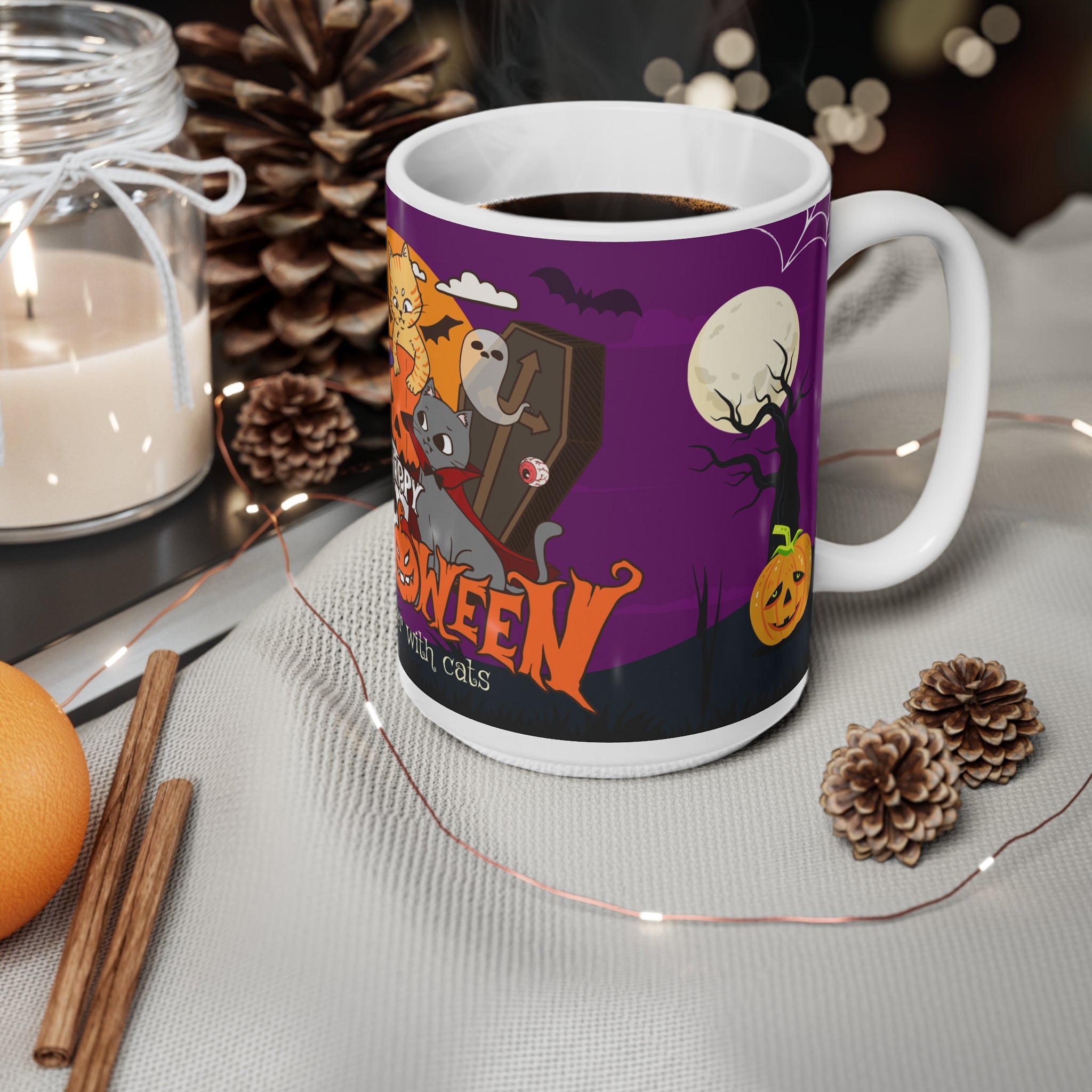 Happy Halloween is Better with Cats | Ceramic Coffee Cups