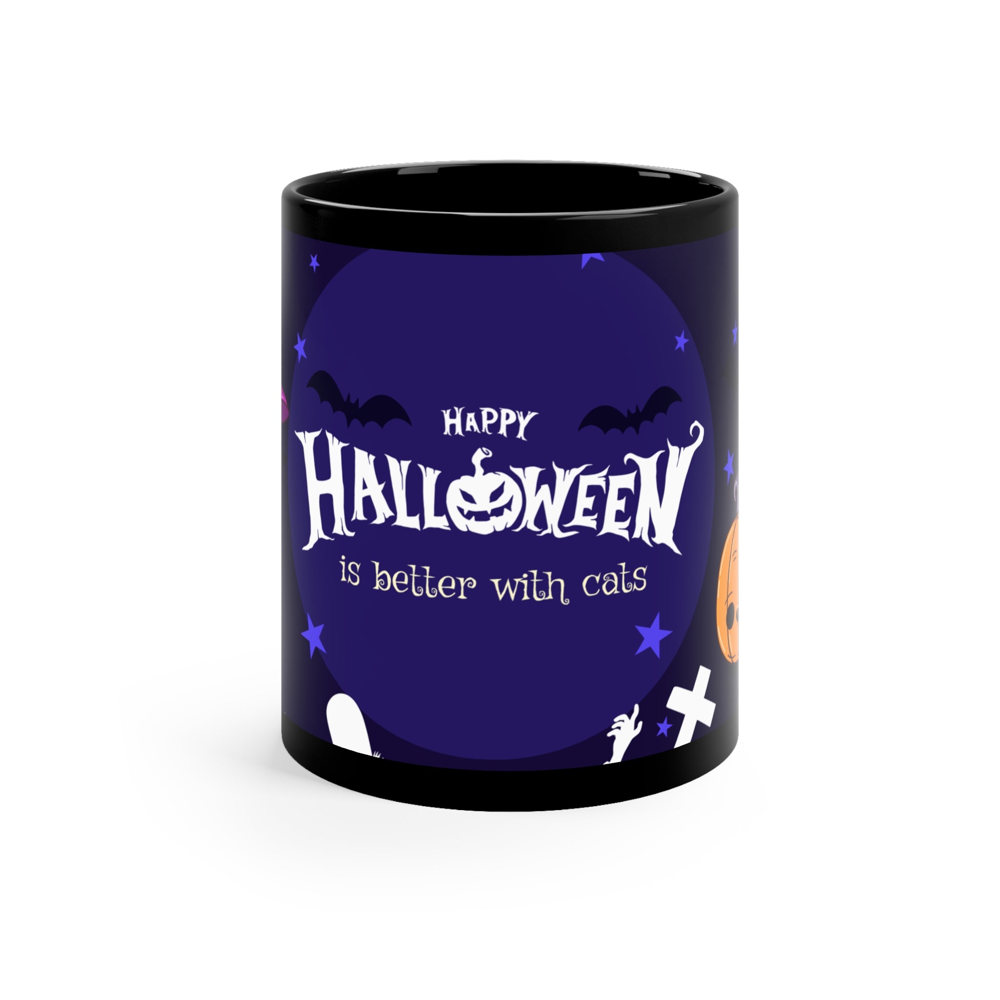 Happy Halloween with Witch's Cats | Black Coffee Mug